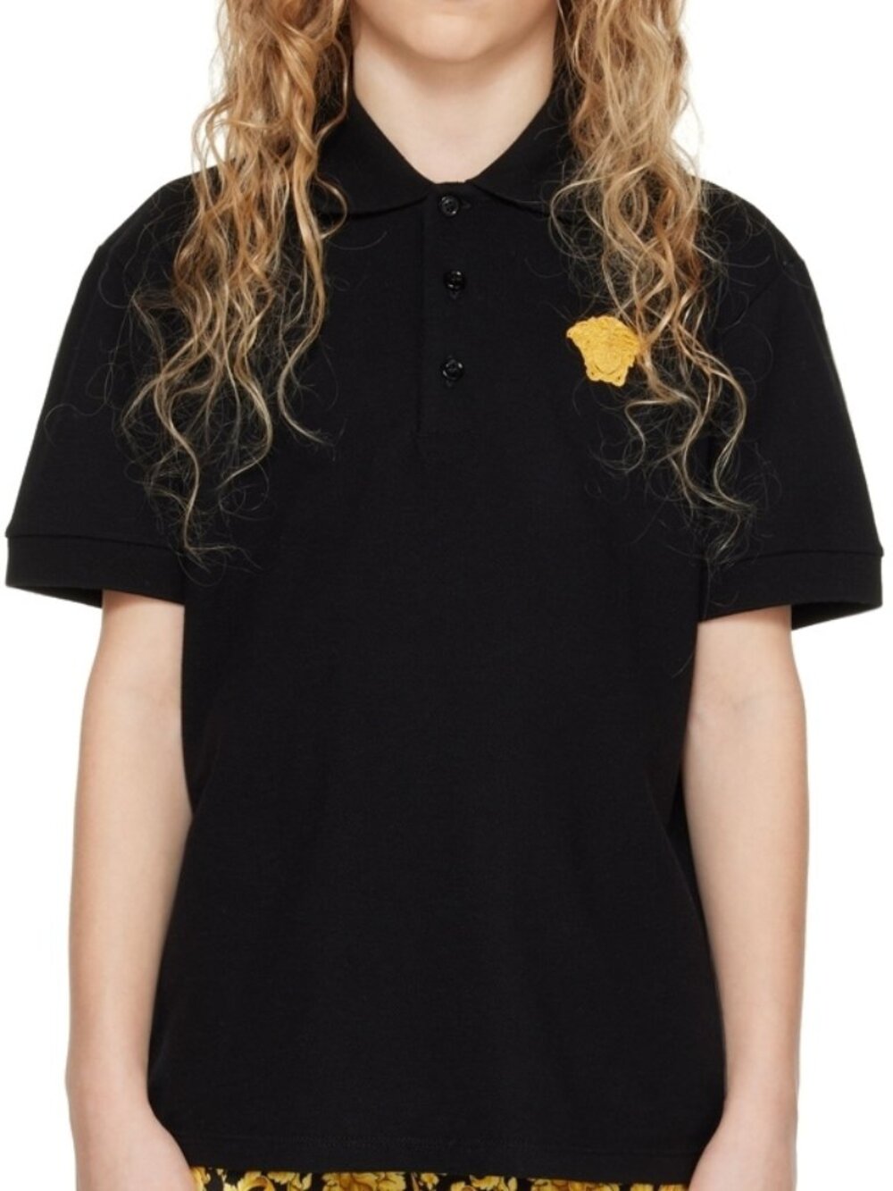 *Like New* Versace Kids - Black SS Polo with Gold Medusa - Boys Size 14/164cm